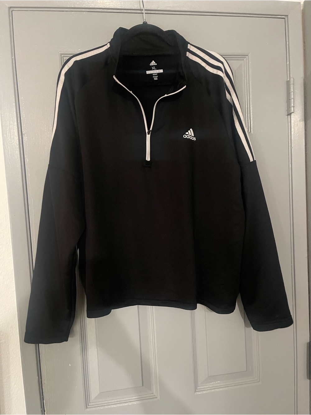 adidas Black Quarter-Zip with White Shoulder Stripes